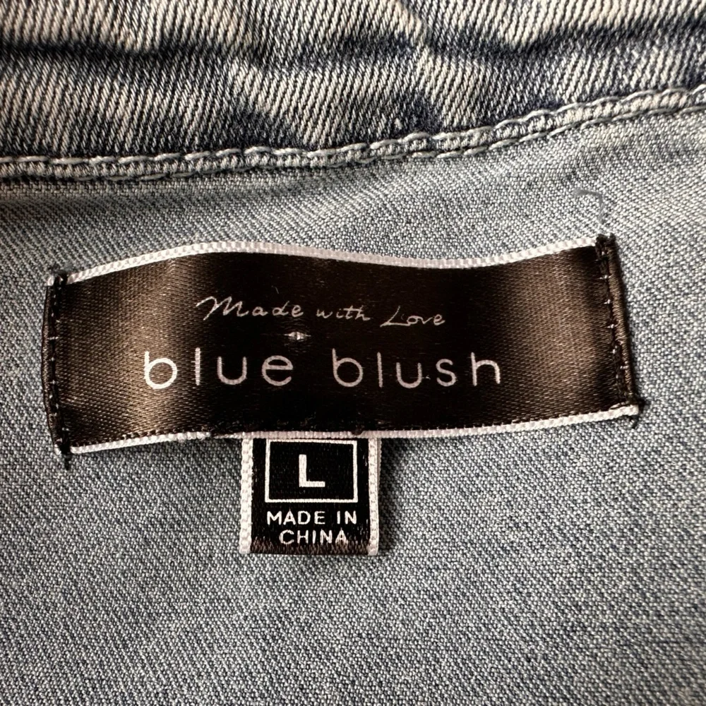 Blue Blush Cotton Blend Faux Denim Balloon Sleeve Dress - Picture 14 of 16